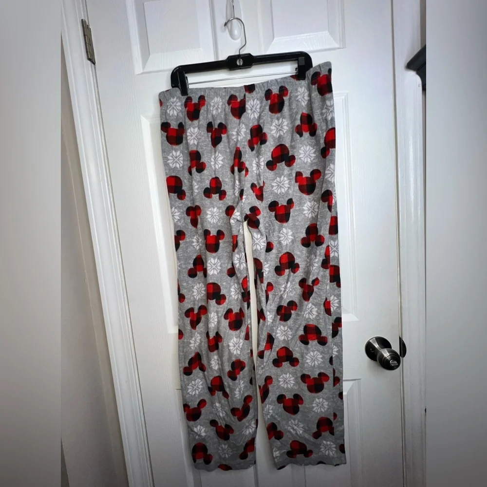 Disney Women’s XXL Mickey Mouse Gray Fleece Lounge Pants Holiday Snowflake 2XL - Picture 5 of 13